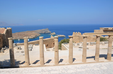 the ruins of an ancient acropolis in Lindos copy space    