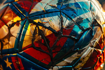 High Stakes at the European Football Championship: Close-Up of Soccer Ball with Competing Nations' Flags