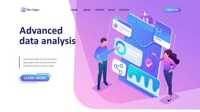 Isometric concept Young entrepreneurs review reports and analyze data