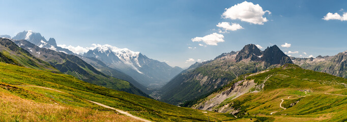 Mont-Blanc massif, Aiguille de Mesure and Aiguille de la Tête Plate from the climb towards the Col de Balme