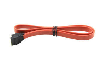 red wire cable of usb and adapter isolated on white background.