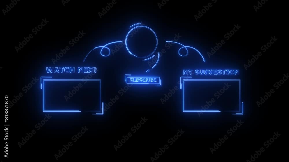 Poster neon line video end intro frame icon animation concept on background