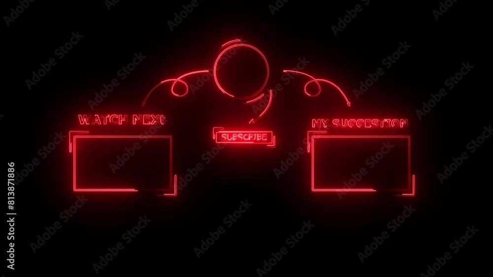 Poster neon line video end intro frame icon animation concept on background