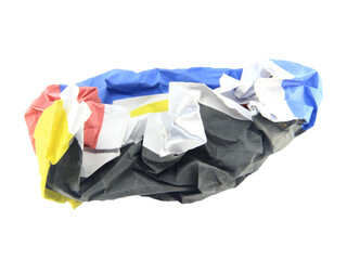The paper is crumpled into lumps. crumpled paper, garbage isolated on white background.