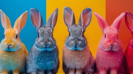 A series of streetstyled bunnies in various pop art colored panels