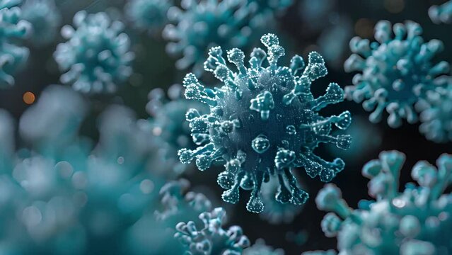 Detailed depiction of virus structures with a deep blue background