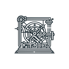 The vintage old industry machine. Black white vector logo illustration. 