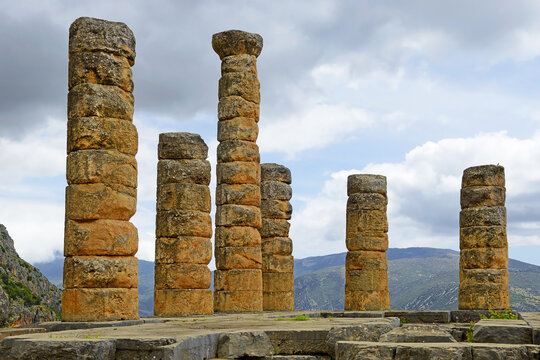 Greece Delphi &ndash; Ancient columns Appolo temple, UNESCO World Heritage Site