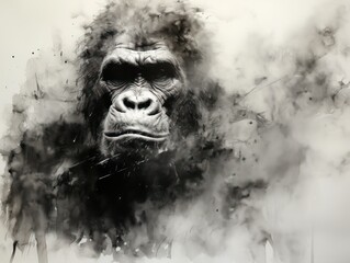 illustration of a gorilla in black over a white background
