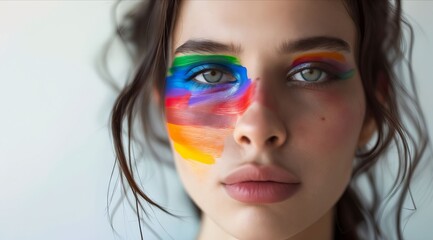 Naklejka premium A woman with colorful paint on her face.