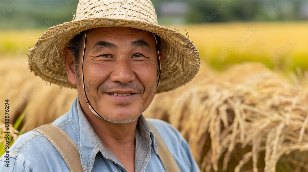 Poster A man in a straw hat standing in hay.