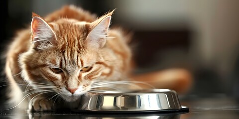 Cat with hyperthyroidism weight loss increased appetite due to overactive thyroid. Concept Hyperthyroidism in Cats, Weight Loss, Increased Appetite, Overactive Thyroid