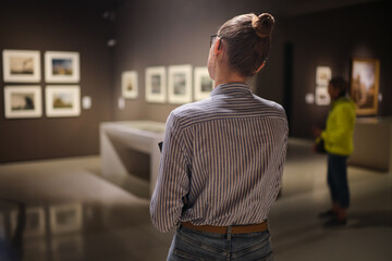 Woman Visiting Art Gallery Lifestyle Concept.