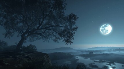 Fototapeta premium A large tree is reflected in the water of a lake