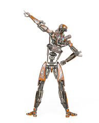 apocalypse cyborg is pointing up to the stars like a comic hero on rear view