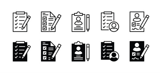 Guest list thin line icon set. Containing clipboard, registration, information, participant, checklist, document, attendance. Vector illustration