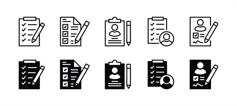 Guest list thin line icon set. Containing clipboard, registration, information, participant, checklist, document, attendance. Vector illustration