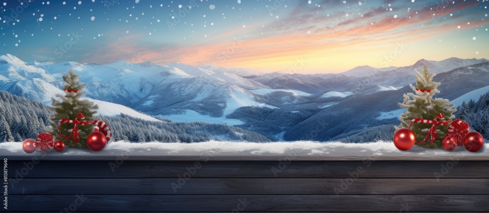 Aufkleber a festive new year and christmas greeting with a scenic background view from above providing a perfe