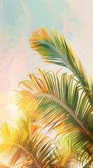 background picture of a idyllic summer atmosphere with palm trees, bright light and vibrant pastel colors
