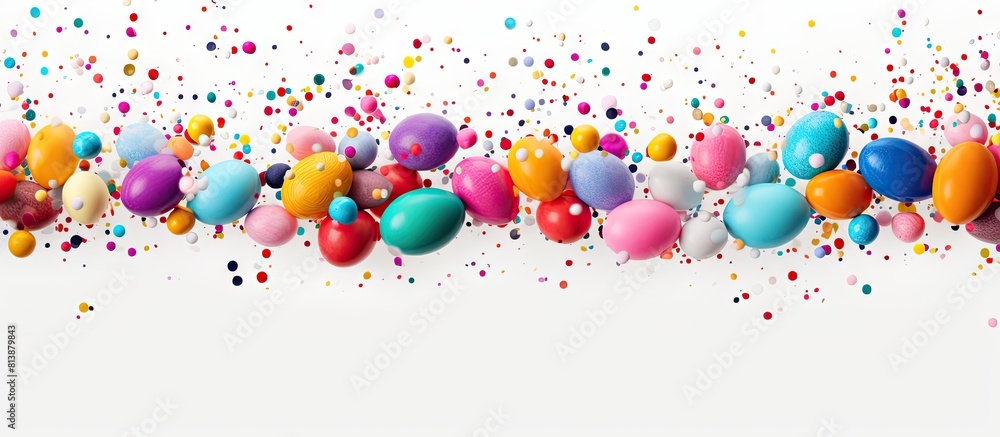 Aufkleber a vibrant display of easter eggs and confetti against a white background creating a cheerful copy sp