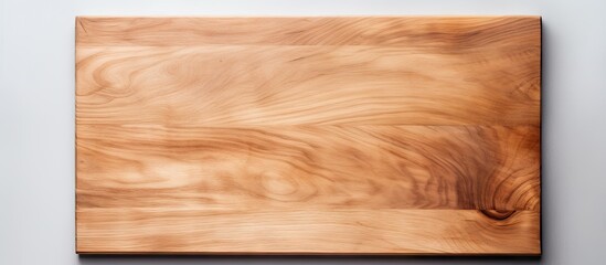 Top view mockup of a wooden cutting board on a white background with plenty of copy space image