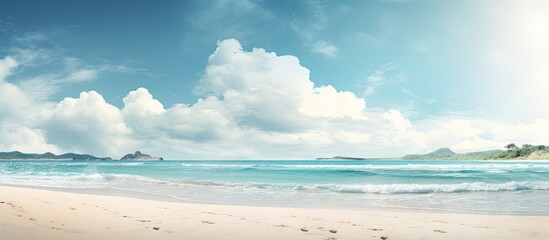 Obraz premium A picturesque beach scene with plenty of space for adding text or images. Copy space image. Place for adding text and design