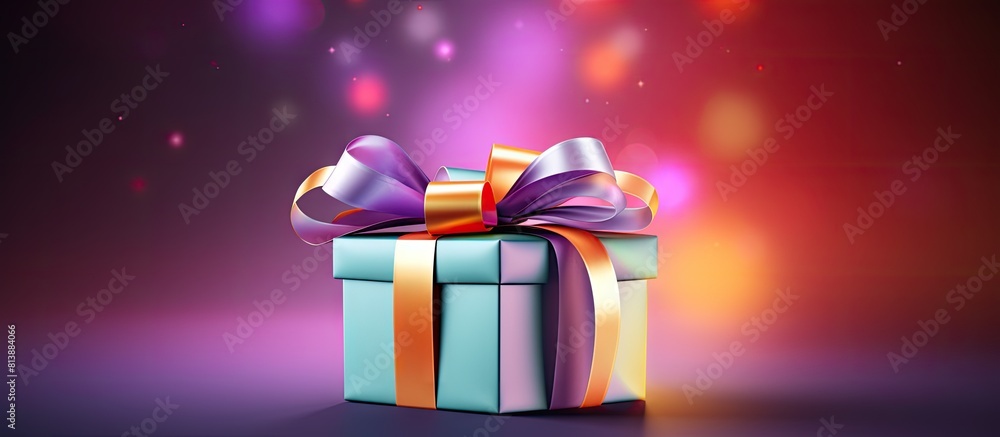 Poster colorful background with a gift box adorned with a ribbon and bow providing a copy space image for t