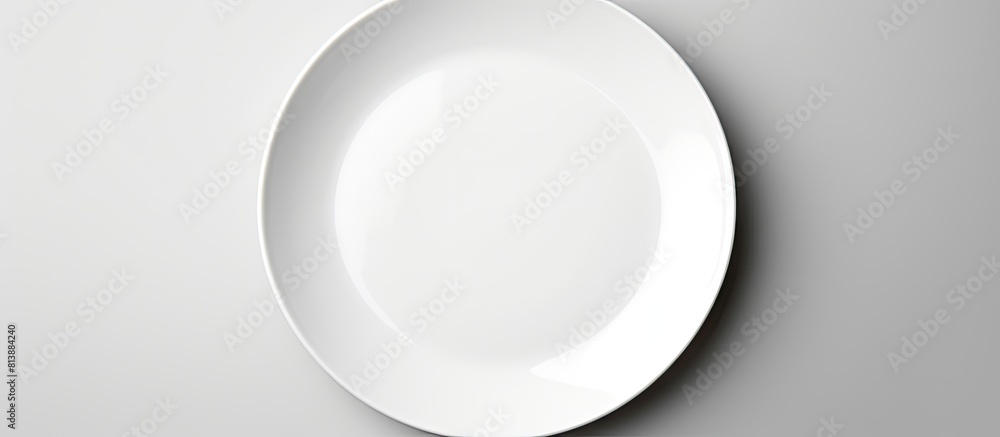 Poster an empty white dish is seen from a top down perspective providing ample copy space for arranging foo