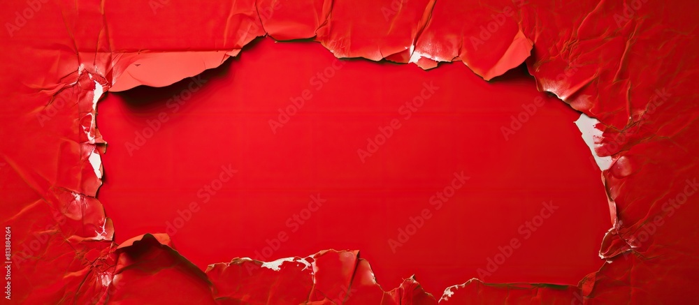 Poster a torn paper with a textured edge placed on a vibrant red backdrop leaving blank copy space for addi