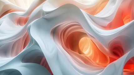 Soft, flowing abstract swirls in a soothing blend of orange, white, and blue hues, creating a tranquil visual experience.
