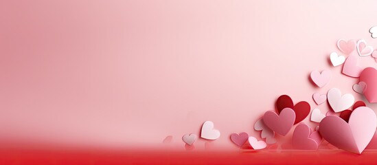 Valentine s Day banner featuring a copy space image of a pair of white and red hearts on a pink background