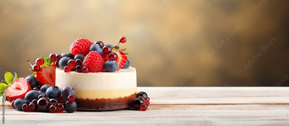 Poster delicious cheesecake slices topped with fresh berries creating an appetizing copy space image