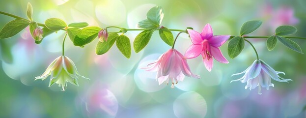 Delicate Pink Fuchsia Flowers Hanging Gracefully with Luminous Bokeh Background