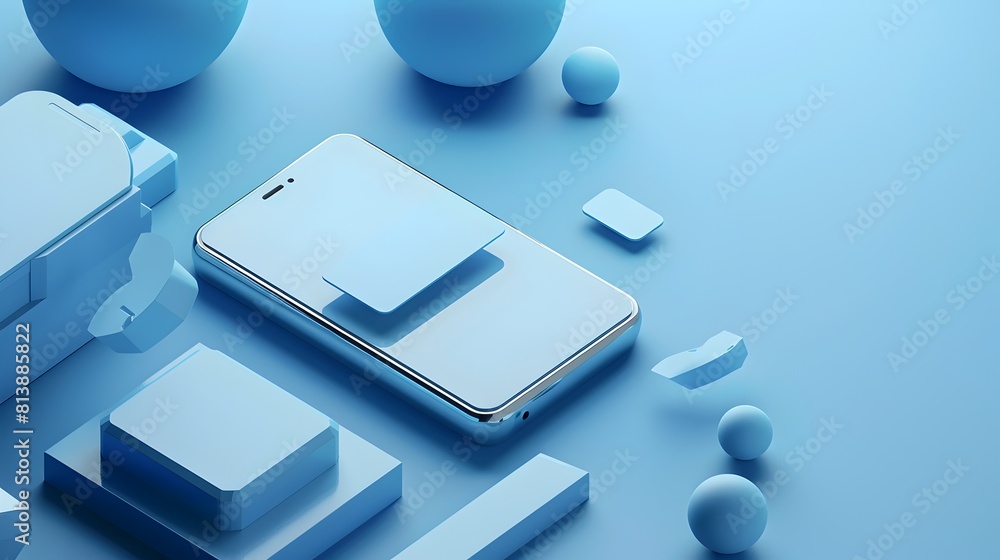 Aufkleber minimalist digital communication and display concept with floating geometric shapes in blue tone