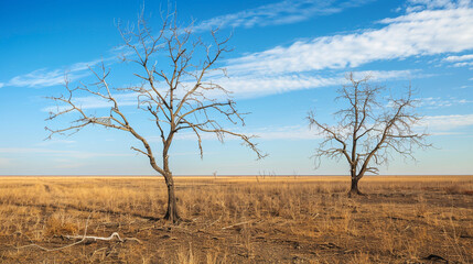 Obraz premium barren deserted field with dry, empty trees