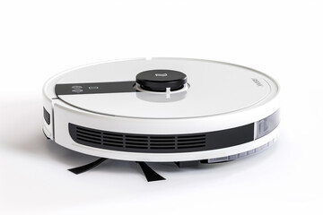 A robotic vacuum cleaner with advanced mapping technology and virtual boundaries isolated on a solid white background.