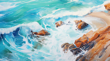 Rocks in the turquoise ocean convey a sense of tranquility and peace.