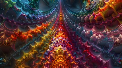 Fototapeta premium Captivating Mandala of Vibrant Kaleidoscopic Patterns and Intricate Fractal Inspired Digital Art