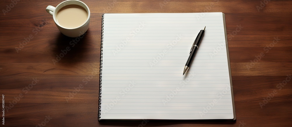 Poster a horizontal copy space image of a hand using a metal pen to write on a blank sheet of paper placed 