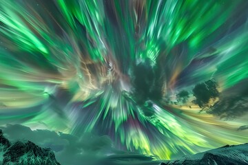 Intense green Northern Lights display in sky