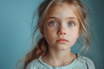  Little kid girl 9,10, 12 years old on isolated background. Children studio portrait. Emotional kids face.