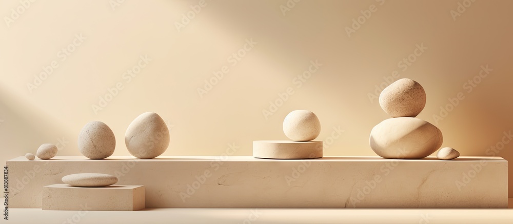 Aufkleber a podium made of stones placed on a beige background a minimalistic setting for showcasing products 