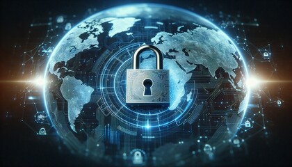 cybersecurity lock and map