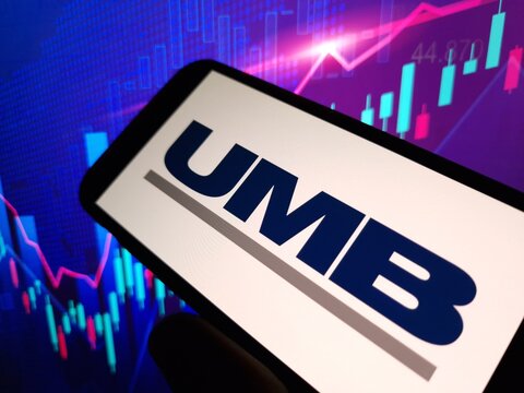 Konskie, Poland - May 12, 2024: UMB Financial company logo displayed on mobile phone