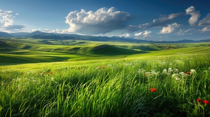 Green Fields and Clouds Over Lush Countryside