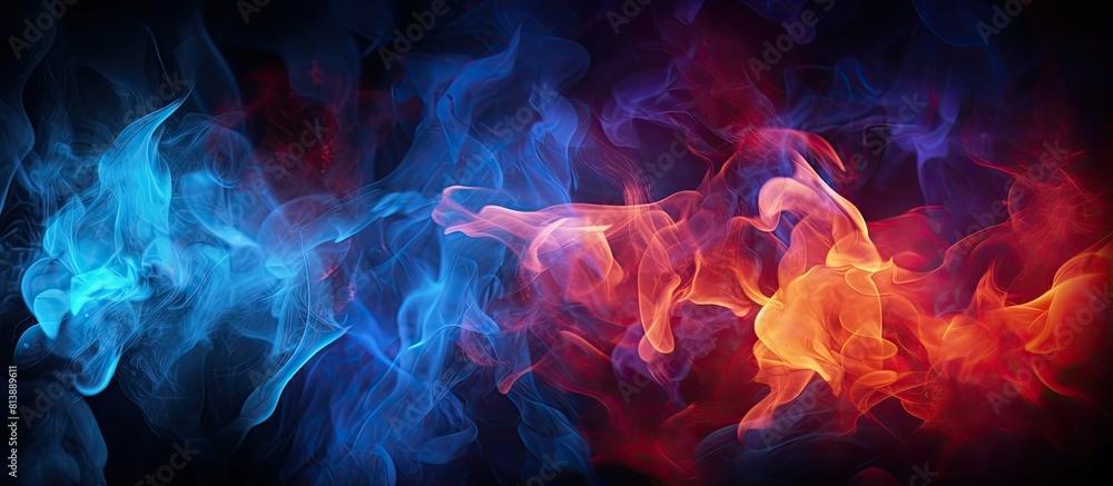 Poster colorful flames of burning fire in motion illuminate the night creating a mesmerizing display of vib