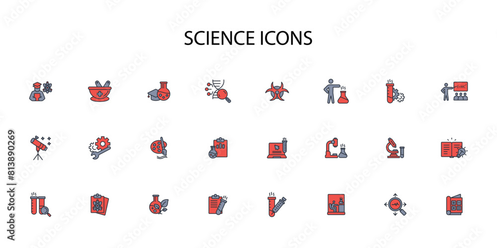 Poster science icon set.vector.editable stroke.linear style sign for use web design,logo.symbol illustratio