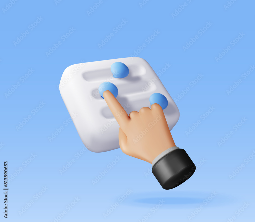 Poster 3d filter button and hand isolated. render settings slider symbol. control interface with slider bar