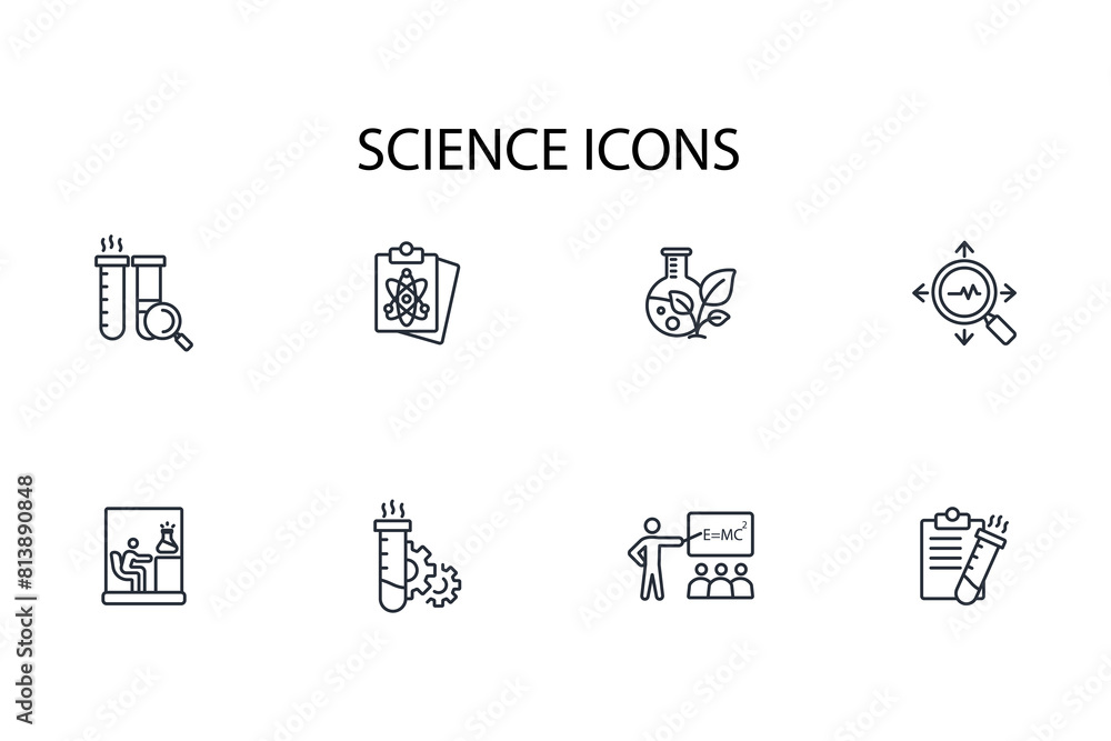 Poster science icon set.vector.editable stroke.linear style sign for use web design,logo.symbol illustratio