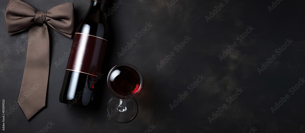 Poster the concept of father s day is depicted with a wine bottle tie and straps arranged on a dark brown b
